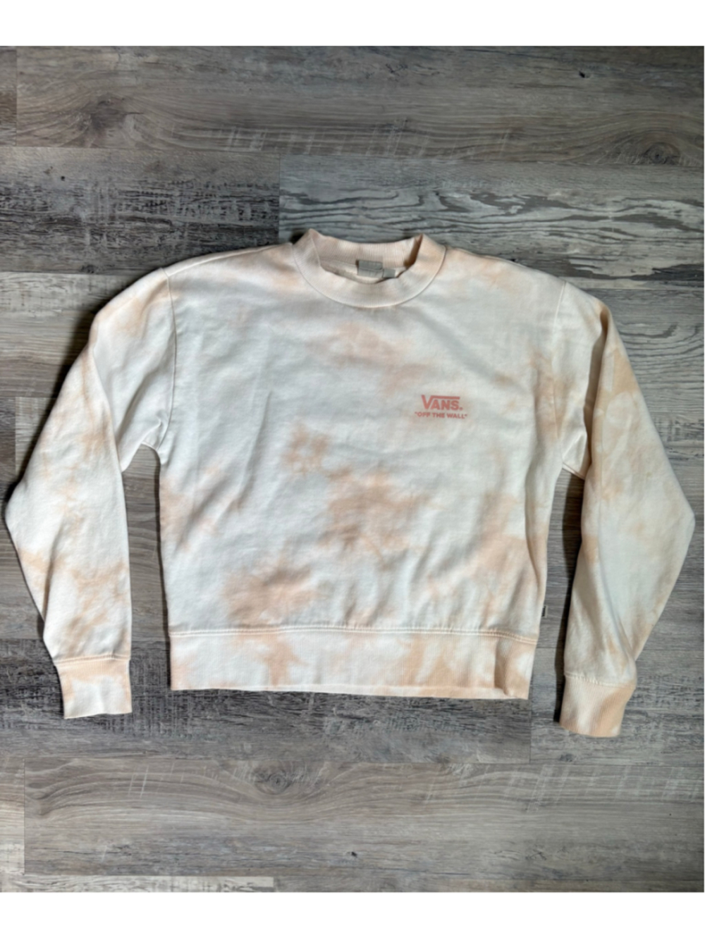 Vans Women’s Size XS Peach Tie Dye Crewneck Sweatshirt Off The Wall Graphic